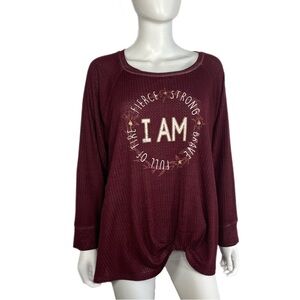 Cato Active Burgundy Waffle Thermal Loose Fit “ I AM “ Top
